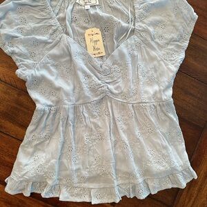 Hippie Rose Sky Blue Eyelet Blouse